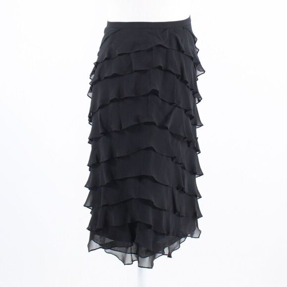 Black sheer silk TERI JON Rickie diagonal skirt 2 - Picture 5 of 8